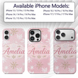 Soft White Snowflake Pink Background Seamless Custom Name Protective Phone Case Mobile Cover Durable Everyday Smartphone Shock Resistant