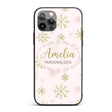 Elegant Gold Snowflake White Pink Printed Design Custom Name Protective Phone Case Mobile Cover Durable Everyday Smartphone Shock Resistant