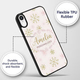 Elegant Gold Snowflake White Pink Printed Design Custom Name Protective Phone Case Mobile Cover Durable Everyday Smartphone Shock Resistant