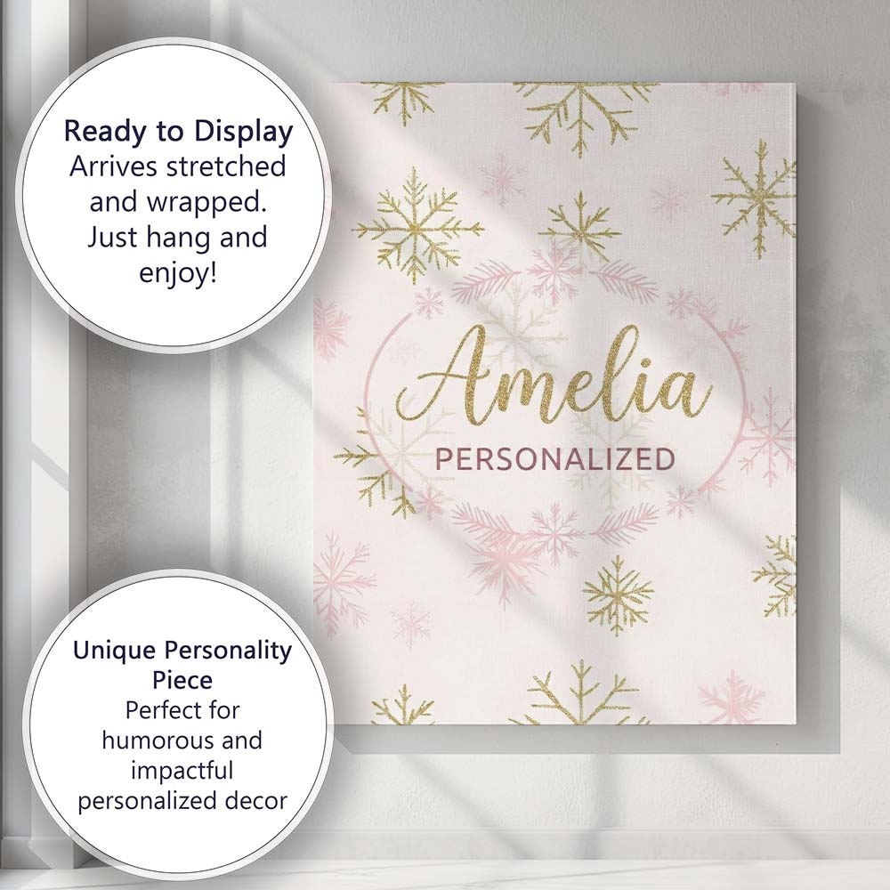 Personalised Name Elegant Gold Snowflake Custom  Interior Decorative Contemporary Canvas Wall Art Print Decor Picture Ready to Hang