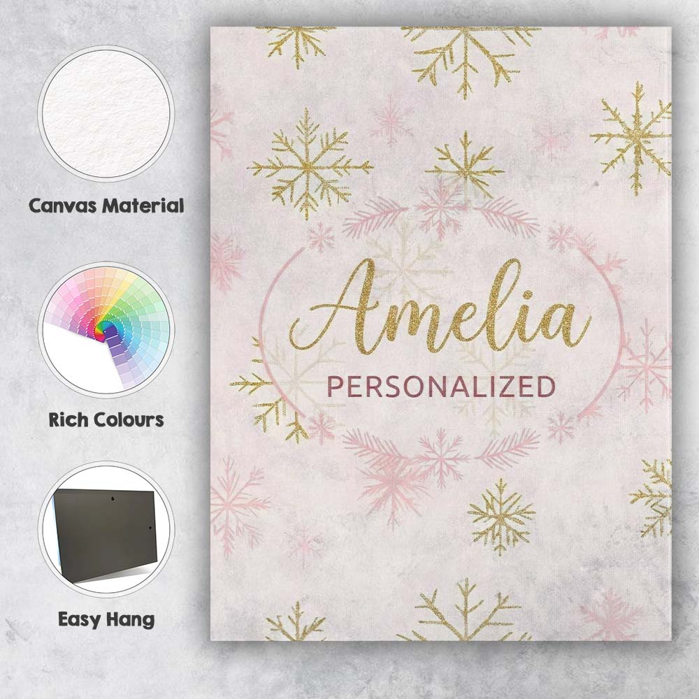 Personalised Name Elegant Gold Snowflake Custom  Interior Decorative Contemporary Canvas Wall Art Print Decor Picture Ready to Hang