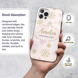 Elegant Gold Snowflake White Pink Printed Design Custom Name Protective Phone Case Mobile Cover Durable Everyday Smartphone Shock Resistant