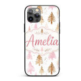 Elegant Gold Pink Christmas Tree Printed Design Custom Name Protective Phone Case Mobile Cover Durable Everyday Smartphone Shock Resistant