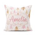 Custom Name Elegant Gold Pink Christmas Tree Watercolor Seamless Square Filled Cushion Throw Pillow Sofa Bed Home Decor Zip Washable UK Made