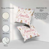 Custom Name Elegant Gold Pink Christmas Tree Watercolor Seamless Square Filled Cushion Throw Pillow Sofa Bed Home Decor Zip Washable UK Made