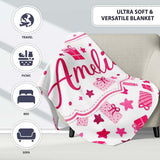 Cute Pink Gift Box Star Festive Seamless Pattern Cute Unique Gift  Personalised Custom Name Super Soft Fleece Blanket Bed Sofa Throw