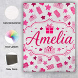 Personalised Name Cute Pink Gift Box Star Custom  Bespoke Decorative Contemporary Canvas Wall Art Print Decor Picture Ready to Hang