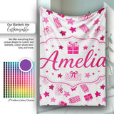 Cute Pink Gift Box Star Festive Seamless Pattern Cute Unique Gift  Personalised Custom Name Super Soft Fleece Blanket Bed Sofa Throw