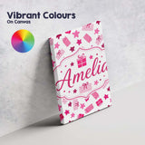 Personalised Name Cute Pink Gift Box Star Custom  Bespoke Decorative Contemporary Canvas Wall Art Print Decor Picture Ready to Hang