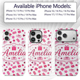 Cute Pink Gift Box Star Festive Seamless Pattern Custom Name Protective Phone Case Mobile Cover Durable Everyday Smartphone Shock Resistant