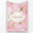 Elegant Gold Star Pink Watercolor Background Seamless Pattern Lovely  Personalised Custom Name Super Soft Fleece Blanket Bed Sofa Throw