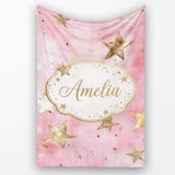 Elegant Gold Star Pink Watercolor Background Seamless Pattern Lovely  Personalised Custom Name Super Soft Fleece Blanket Bed Sofa Throw