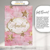 Elegant Gold Star Pink Watercolor Background Seamless Pattern Lovely  Personalised Custom Name Super Soft Fleece Blanket Bed Sofa Throw
