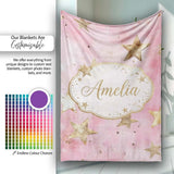 Elegant Gold Star Pink Watercolor Background Seamless Pattern Lovely  Personalised Custom Name Super Soft Fleece Blanket Bed Sofa Throw