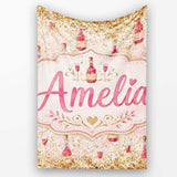 Luxury Champagne Bottle Gold Glitter Party Seamless Pattern Lovely  Personalised Custom Name Super Soft Fleece Blanket Bed Sofa Throw