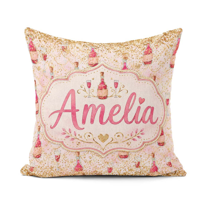 Custom Name Luxury Champagne Gold Glitter Party Seamless Pattern Square Filled Cushion Throw Pillow Sofa Bed Home Decor Zip Washable UK Made