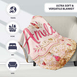 Luxury Champagne Bottle Gold Glitter Party Seamless Pattern Lovely  Personalised Custom Name Super Soft Fleece Blanket Bed Sofa Throw