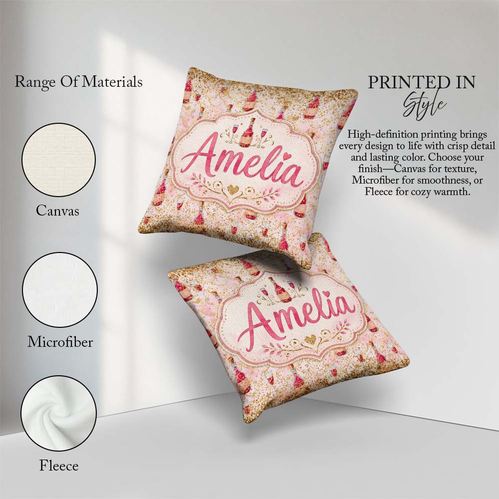 Custom Name Luxury Champagne Gold Glitter Party Seamless Pattern Square Filled Cushion Throw Pillow Sofa Bed Home Decor Zip Washable UK Made