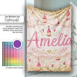 Luxury Champagne Bottle Gold Glitter Party Seamless Pattern Lovely  Personalised Custom Name Super Soft Fleece Blanket Bed Sofa Throw
