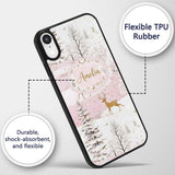 Winter Deer Snow Forest Pink Landscape Seamless Custom Name Protective Phone Case Mobile Cover Durable Everyday Smartphone Shock Resistant