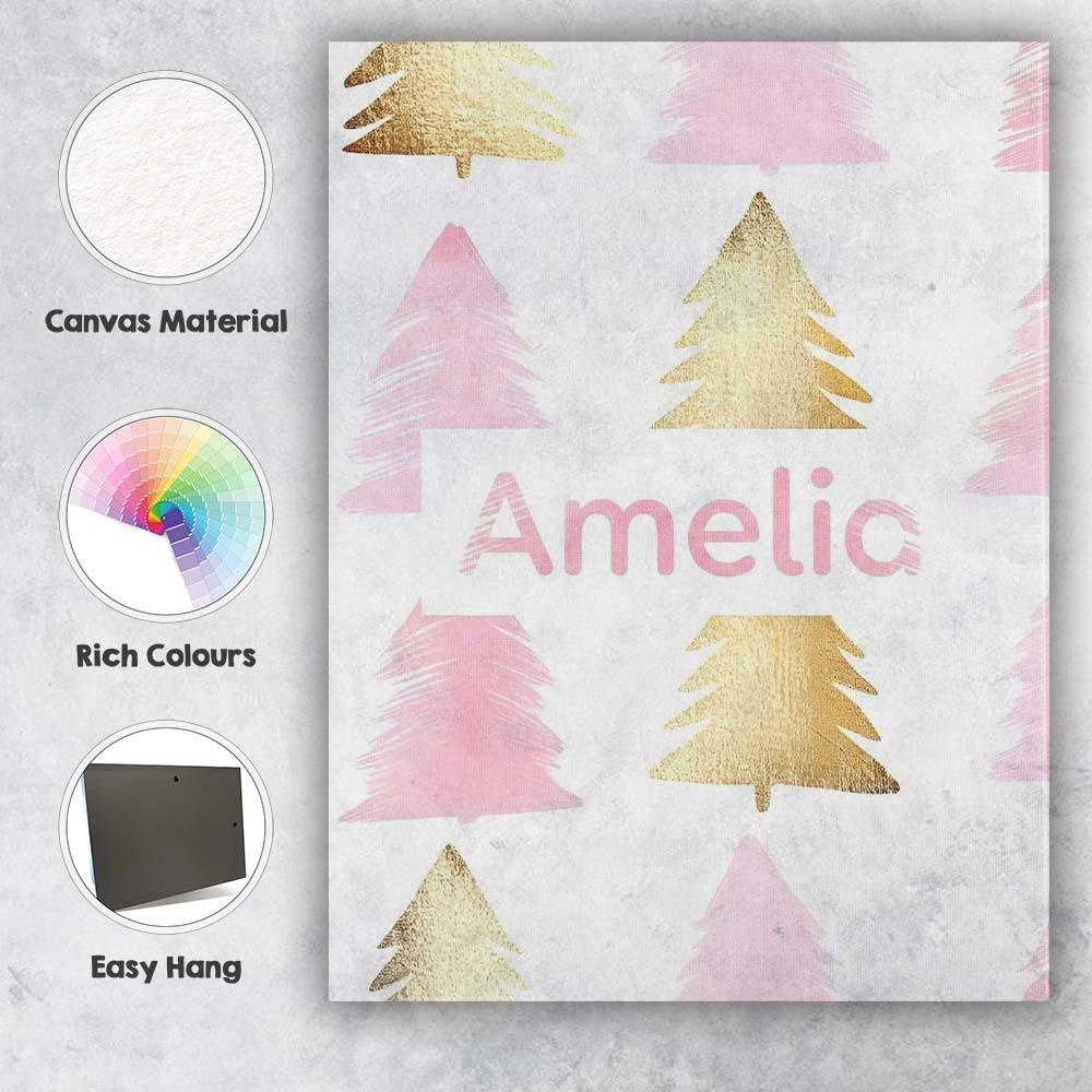 Personalised Name Minimal Gold Pink Christmas Custom Unique Gift Idea Modern Room Accent Canvas Wall Art Print Decor Picture Ready to Hang