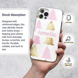 Minimal Gold Pink Christmas Tree Seamless Pattern Custom Name Protective Phone Case Mobile Cover Durable Everyday Smartphone Shock Resistant