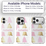 Minimal Gold Pink Christmas Tree Seamless Pattern Custom Name Protective Phone Case Mobile Cover Durable Everyday Smartphone Shock Resistant