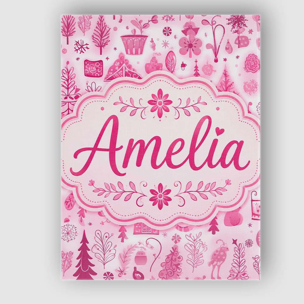 Personalised Name Cute Pink Folk Custom Bespoke  Unique Gift Idea Elegant Feature Canvas Wall Art Print Decor Picture Ready to Hang
