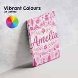 Personalised Name Cute Pink Folk Custom Bespoke  Unique Gift Idea Elegant Feature Canvas Wall Art Print Decor Picture Ready to Hang