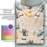 Halloween Ghost Pumpkin Cat Seamless Pattern Warm Beige Cute Spooky  Personalised Custom Name Super Soft Fleece Blanket Bed Sofa Throw