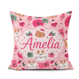 Custom Name Cute Christmas Cats Baubles Festive Seamless Pattern Square Filled Cushion Throw Pillow Sofa Bed Home Decor Zip Washable UK Made