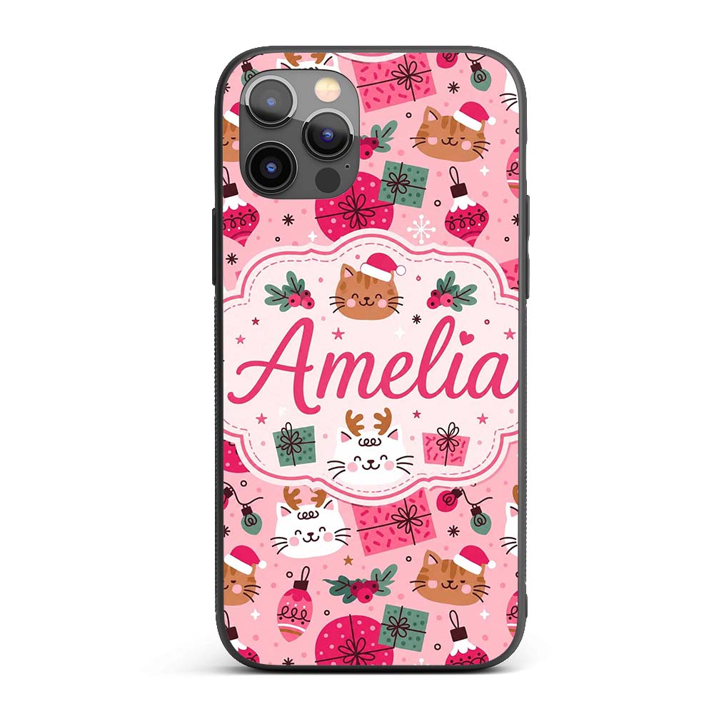 Cute Christmas Cats Gifts Baubles Printed Design Custom Name Protective Phone Case Mobile Cover Durable Everyday Smartphone Shock Resistant