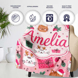 Cute Christmas Cats Gifts Baubles Festive Seamless Pattern Lovely  Personalised Custom Name Super Soft Fleece Blanket Bed Sofa Throw