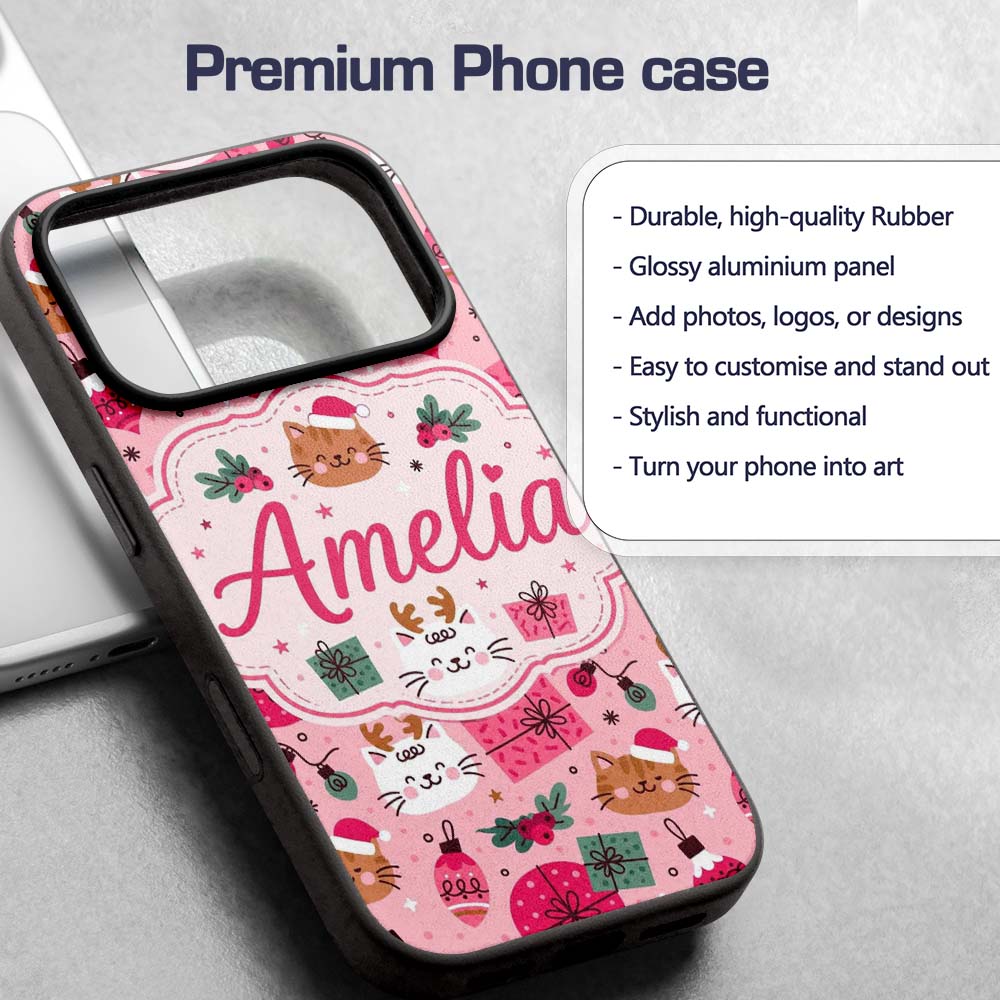 Cute Christmas Cats Gifts Baubles Printed Design Custom Name Protective Phone Case Mobile Cover Durable Everyday Smartphone Shock Resistant