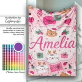 Cute Christmas Cats Gifts Baubles Festive Seamless Pattern Lovely  Personalised Custom Name Super Soft Fleece Blanket Bed Sofa Throw