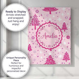 Personalised Name Pink Christmas Tree Custom Modern Room Accent Creative Decorator Style Canvas Wall Art Print Decor Picture Ready to Hang