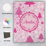 Personalised Name Pink Christmas Tree Custom Modern Room Accent Creative Decorator Style Canvas Wall Art Print Decor Picture Ready to Hang