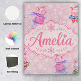 Personalised Name Cute Winter Pig Snowflake Custom  Bespoke Interior Contemporary Canvas Wall Art Print Decor Picture Ready to Hang