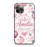 Elegant Pink Christmas Baubles Printed Design Custom Name Protective Phone Case Mobile Cover Durable Everyday Smartphone Shock Resistant
