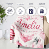 Elegant Pink Christmas Baubles Watercolor Seamless Pattern Lovely  Personalised Custom Name Super Soft Fleece Blanket Bed Sofa Throw