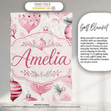 Elegant Pink Christmas Baubles Watercolor Seamless Pattern Lovely  Personalised Custom Name Super Soft Fleece Blanket Bed Sofa Throw