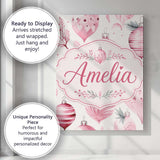 Personalised Name Elegant Pink Christmas Custom  Interior Decorative Contemporary Canvas Wall Art Print Decor Picture Ready to Hang