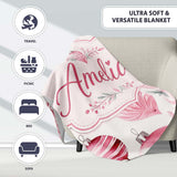 Elegant Pink Christmas Baubles Watercolor Seamless Pattern Lovely  Personalised Custom Name Super Soft Fleece Blanket Bed Sofa Throw