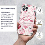 Elegant Pink Christmas Baubles Printed Design Custom Name Protective Phone Case Mobile Cover Durable Everyday Smartphone Shock Resistant