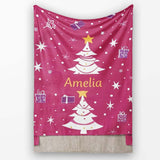 White Christmas Tree Star Gift Festive Seamless Pattern Lovely  Personalised Custom Name Super Soft Fleece Blanket Bed Sofa Throw