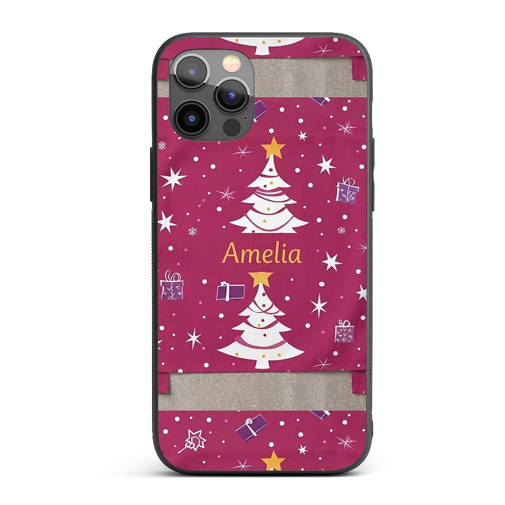 White Christmas Tree Star Gift Festive Seamless Custom Name Protective Phone Case Mobile Cover Durable Everyday Smartphone Shock Resistant