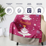 White Christmas Tree Star Gift Festive Seamless Pattern Lovely  Personalised Custom Name Super Soft Fleece Blanket Bed Sofa Throw