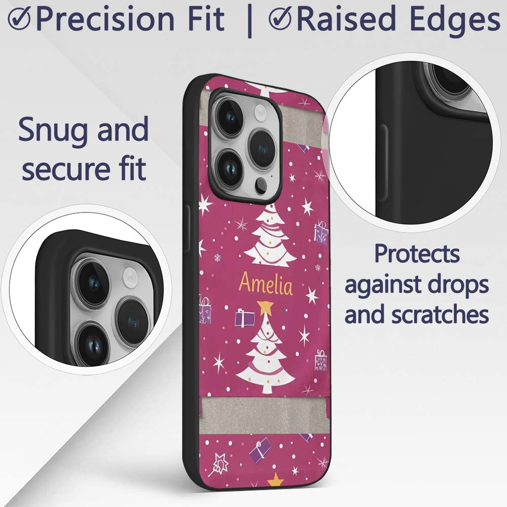 White Christmas Tree Star Gift Festive Seamless Custom Name Protective Phone Case Mobile Cover Durable Everyday Smartphone Shock Resistant