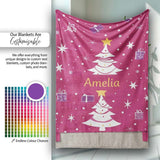 White Christmas Tree Star Gift Festive Seamless Pattern Lovely  Personalised Custom Name Super Soft Fleece Blanket Bed Sofa Throw