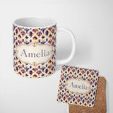 Personalized Custom Name Abstract Watercolor Ink Blot Artistic Splash Seamless Pattern Lovely 11oz Ceramic Coffee Tea Mug White Large Handle